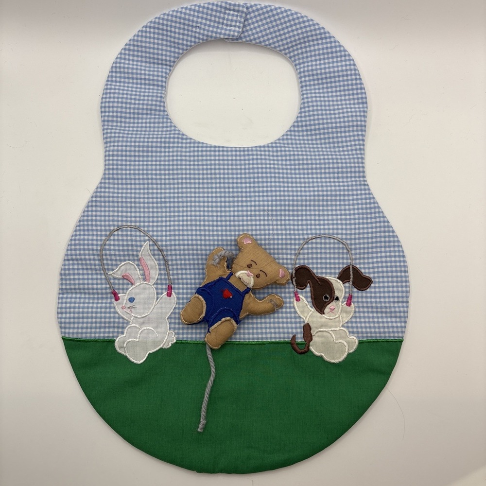 Kubi Kids Vintage Infant Baby Bib 3D Bear Bunny Dog Jump‎ rope Checkered